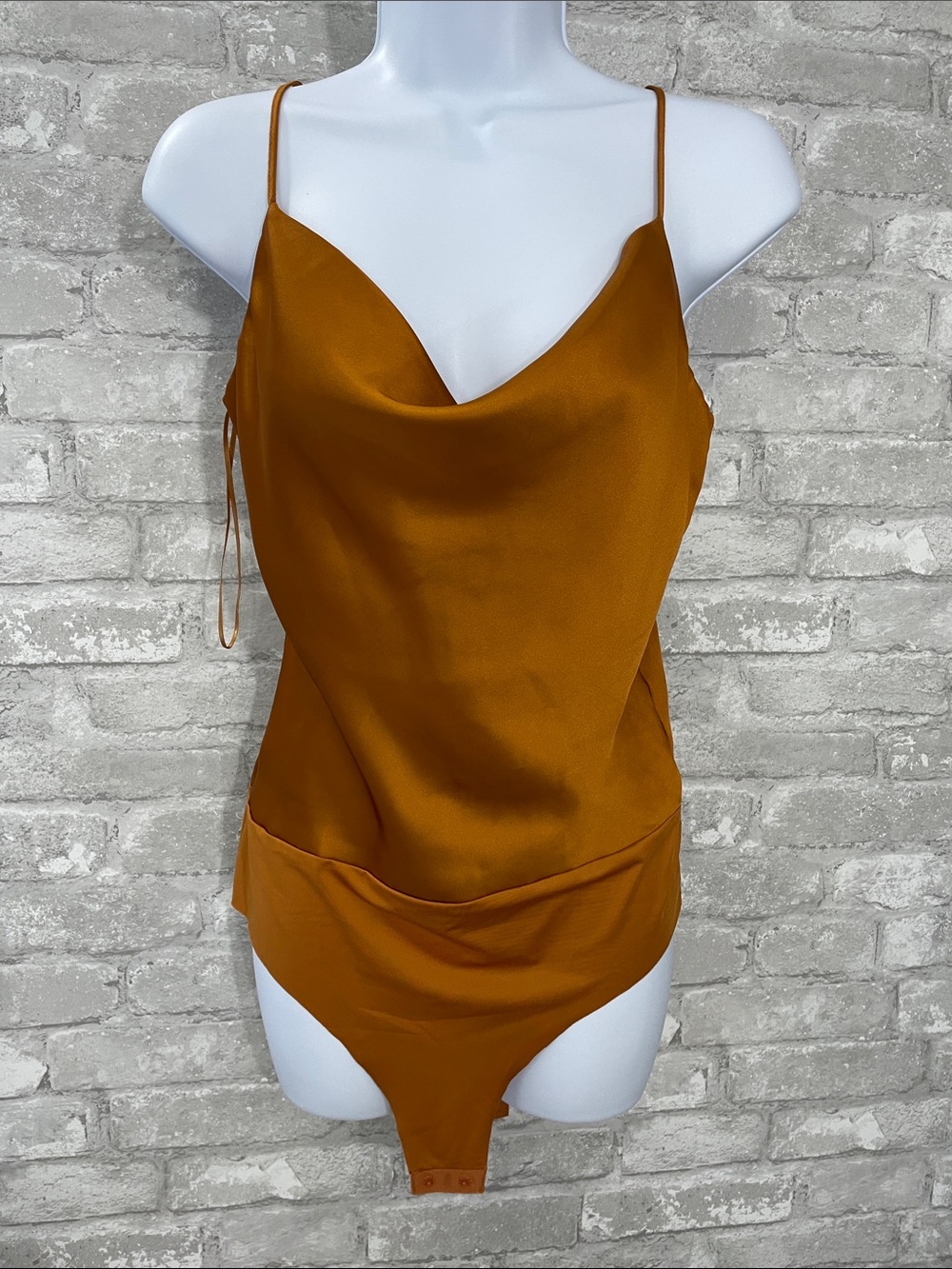 House of Harlow 1960 Satin Cowl Bodysuit - Rusty Orange